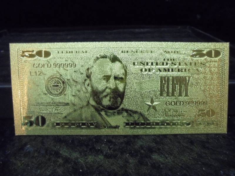 24K Gold Plated Currency Certificate - $50