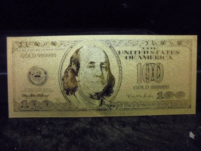 24K Gold Plated Currency Certificate - $100