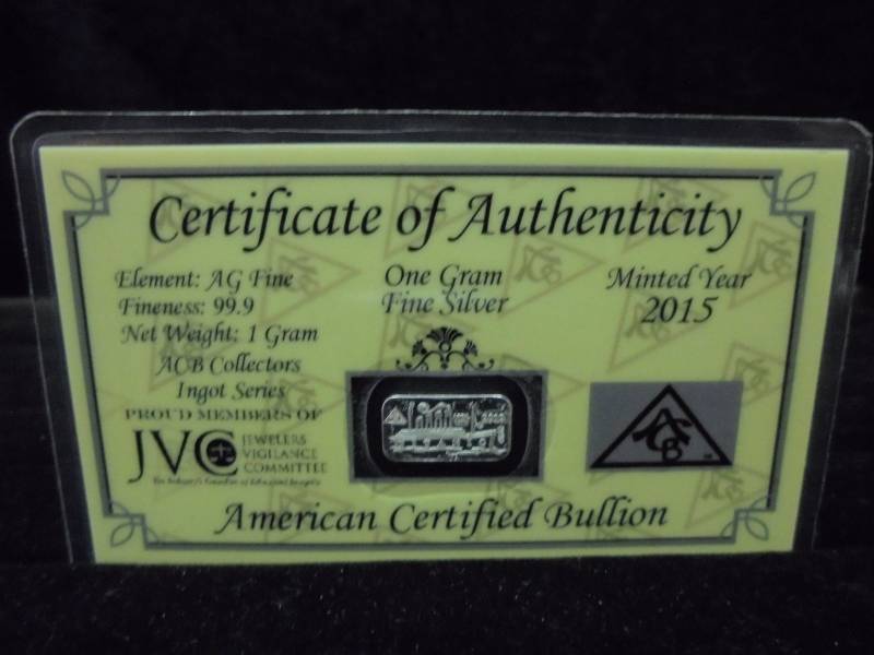 1 Gram .999 Fine Silver, 2015, American Certified Bullion
