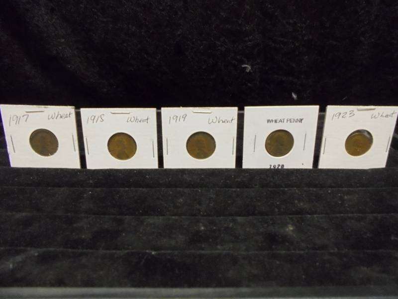 Lot - 5 Wheat Pennies, 1917, 1918, 1919, 1920, 1923