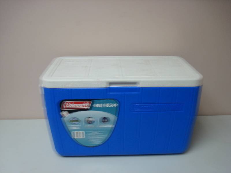 lot 36 image: Coleman 48 Quarts Blue Cooler, Used, Minor Wear