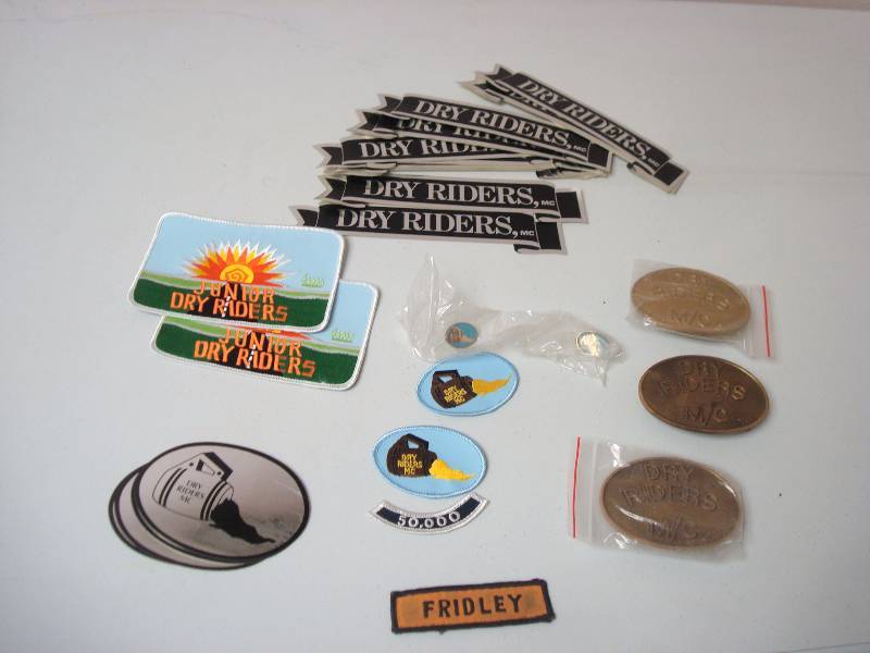 lot 57 image: Dry Riders Motor Cycle Club, Stickers, Belt Buckles