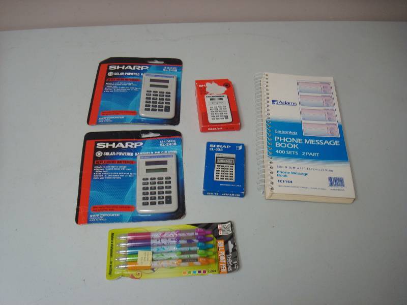 lot 86 image: Lot Of New Calculators And Phone Message Books, Pens