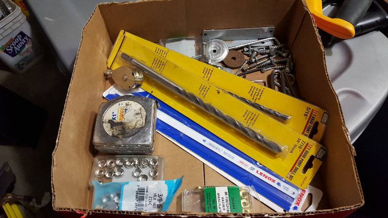 Saw blade, assortment of nuts, drill bits, & Misc