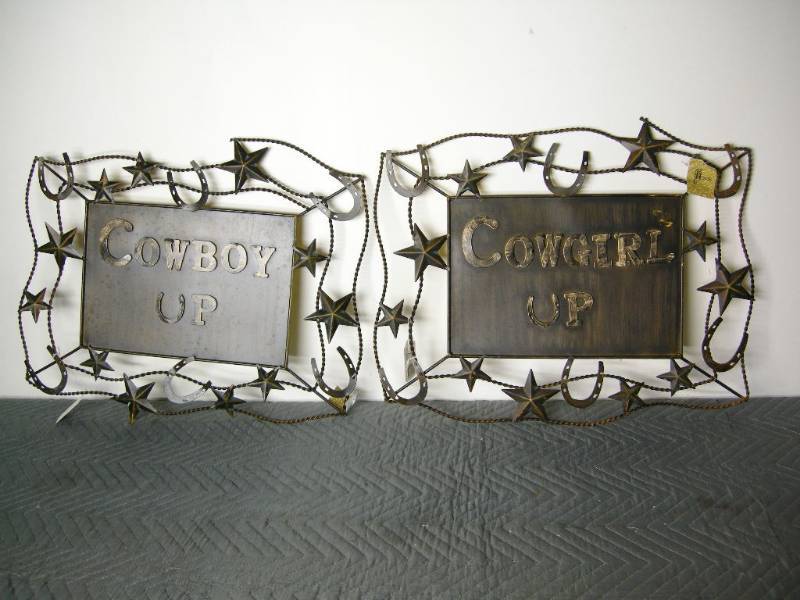 Cowboy Up Cowgirl Up Metal Signs