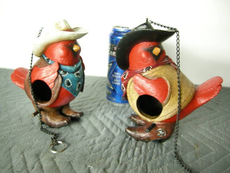 2 Cowboy Cardinal Birdhouses