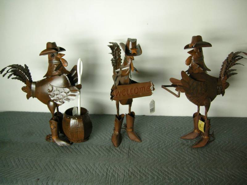 3 Whimsical Metal Western Roosters