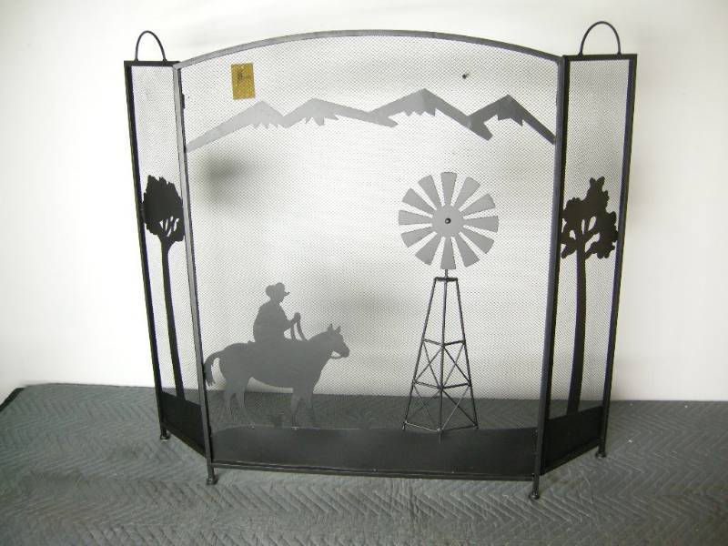 Metal CowboyWindmill Fireplace Screen