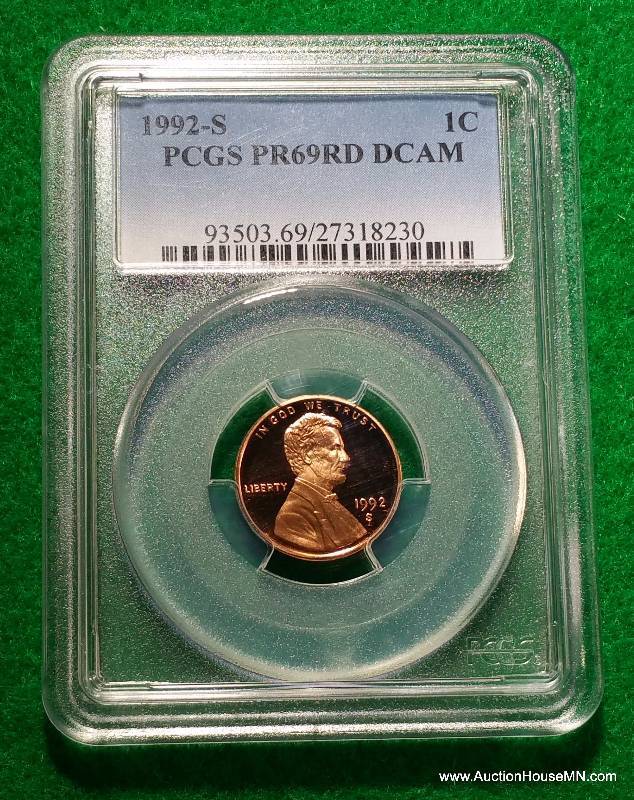 1992-S Lincoln Cent PR69RD DCAM PCGS Proof 69 Red Deep Cameo
