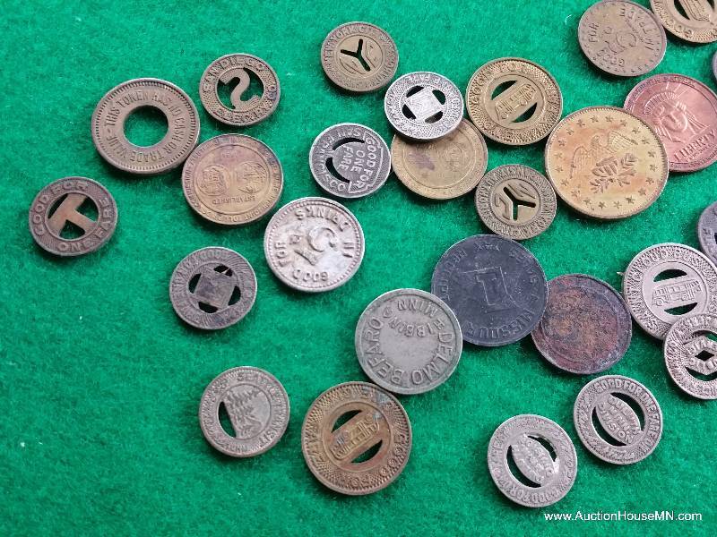 Large Group of Tokens, Wooden NIckels, Etc.