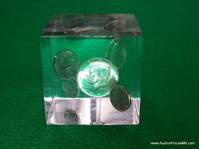 1964 Uncirculated Silver Coins in a Lucite Cube