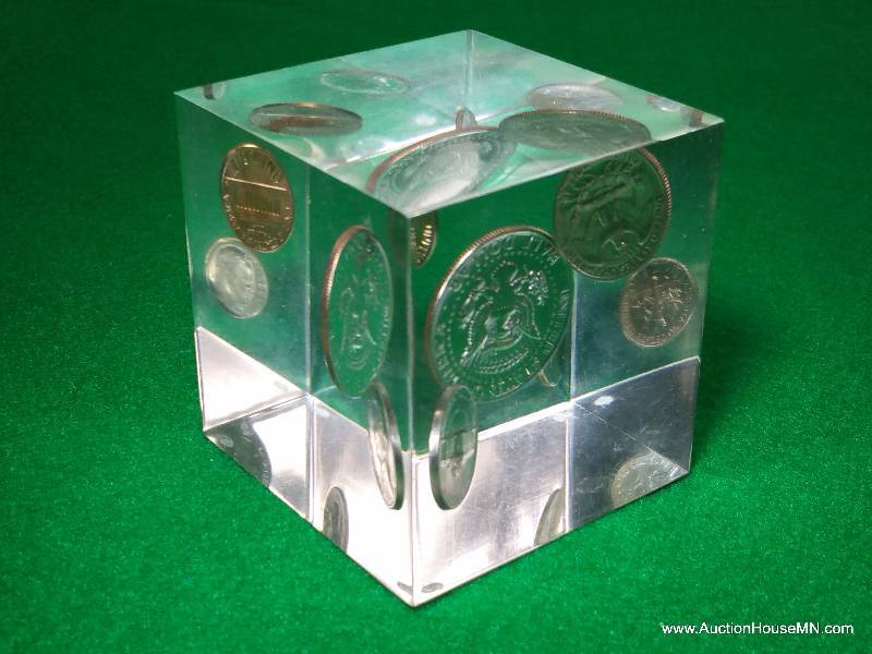 1960s & 1970s Uncirculated Coins in a Lucite Cube