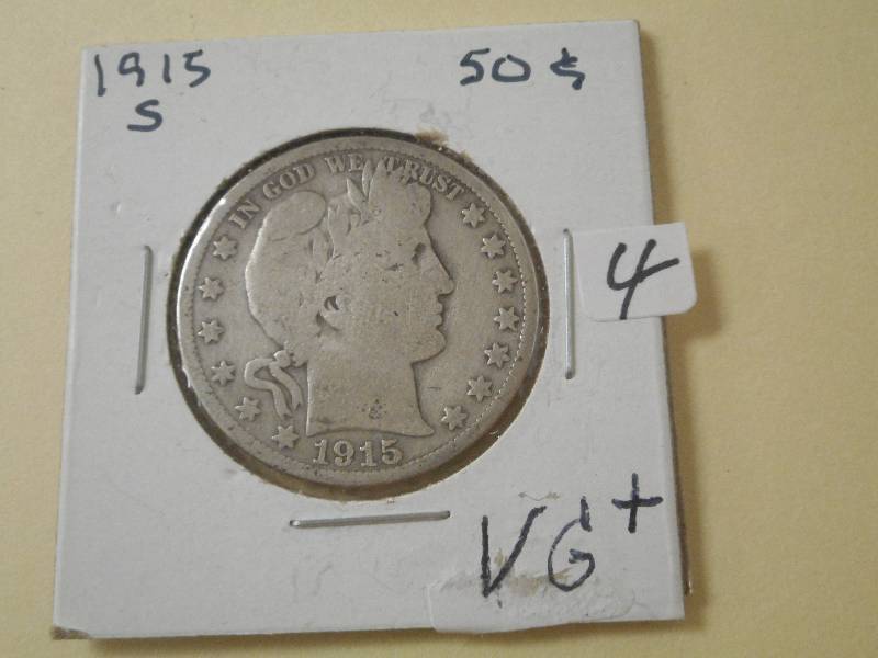 1915-S Barber Half Dollar, VG...