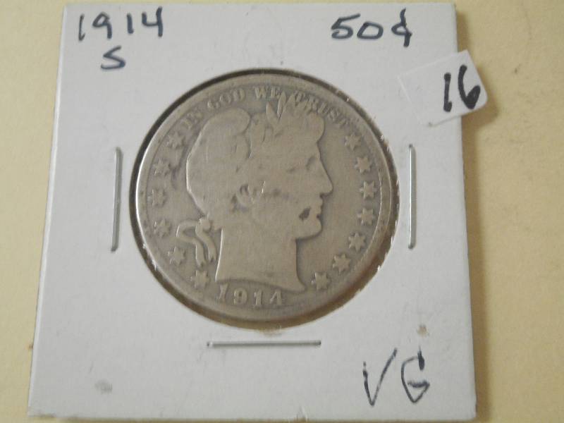 1914-S Barber Half Dollar, VG...