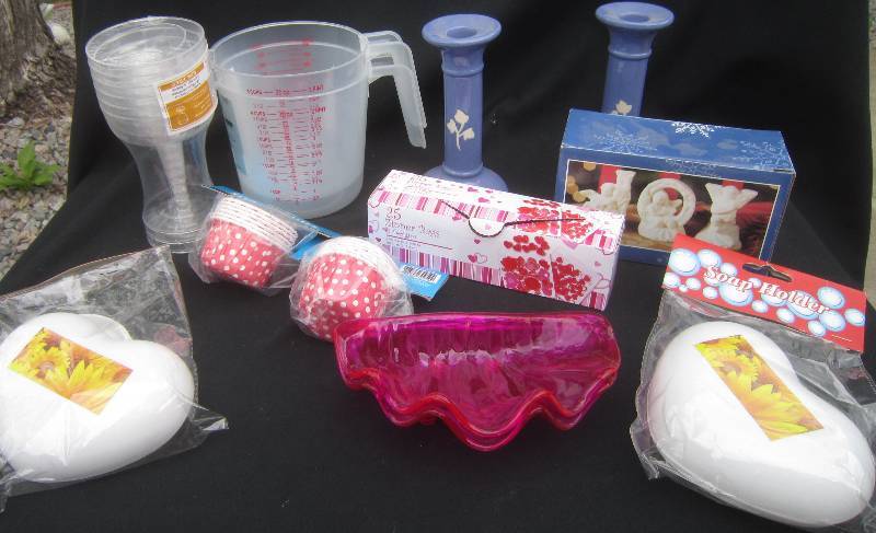 lot 226 image: NEW LOT MEASURING CUPS WINE GLASSES, CANDLE HOLDER, SOAP DISHES MISC.
