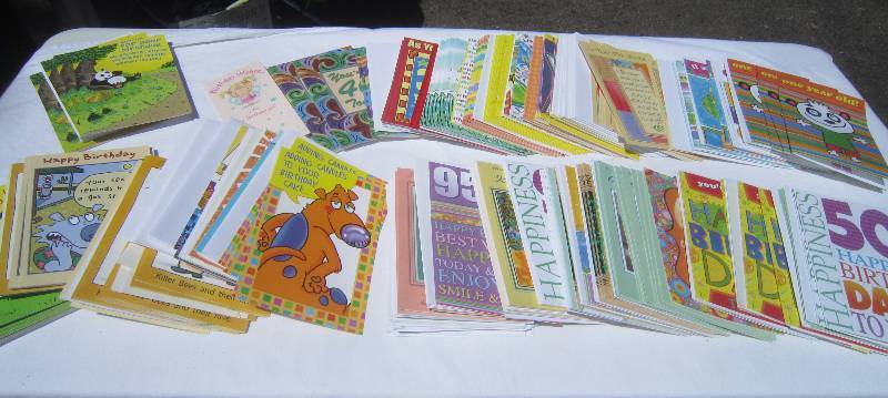 lot 241 image: NEW -- BOX LOTS  HUGE BOX LOT OF BIRTHDAY CARDS - GREAT FOR GARAGE SALES, FLEA MARKETS OR STORE