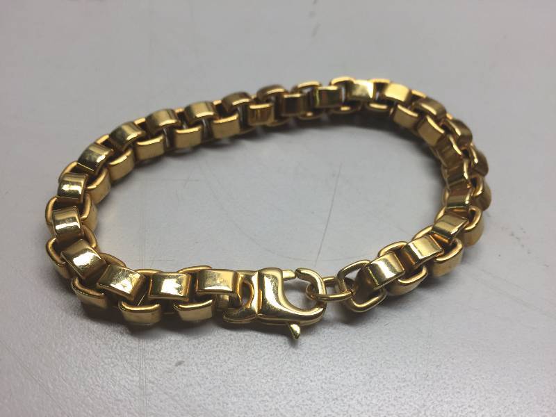 MENS GOLDTONE BOXLINK NECKLACE AND BRACELET