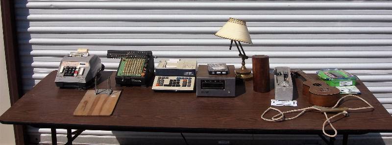 vintage adding machines and 8 track