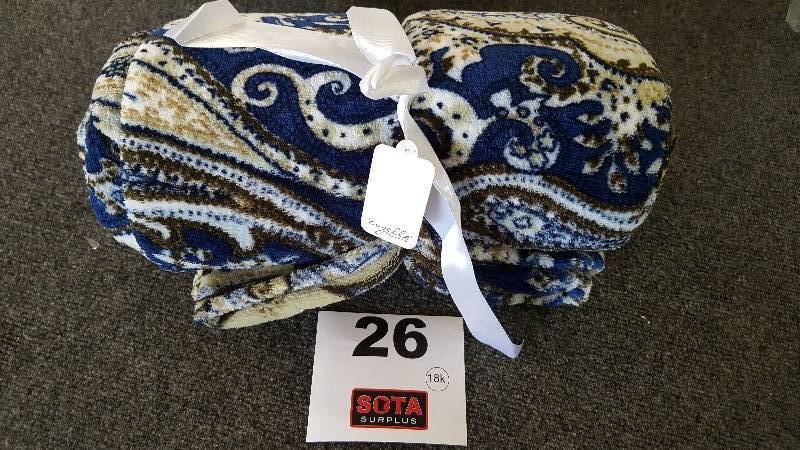 lot 26 image: Cozelle 80 x 70 Paisley Microplush Throw  Blue Paisley