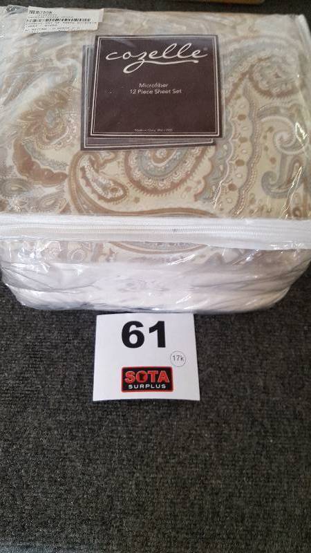 lot 61 image: Cozelle Microfiber Solid, Striped & Paisley 12-Piece Sheet Set  Queen Ivory (3 SETS)