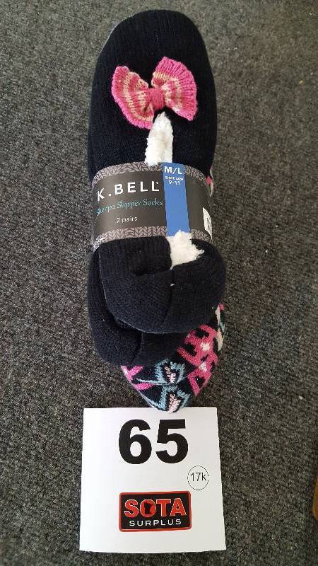 lot 65 image: K.BELL Slipper Socks  2 Pair  ML  (9-11)