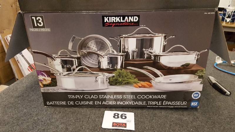 lot 86 image: Kirkland Signature 13-piece Tri-Ply Clad Stainless Steel Induction Cookware Set