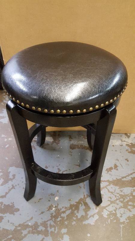 lot 1 image: Exceptional Black Leather Stool wNail Head Design