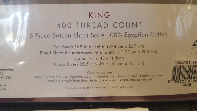 lot 46 image: Charisma 400CT 6 PC Sateen Sheet Set King  SAGE
