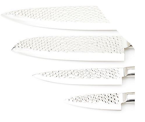 lot 2 image: Cooks Companion Five-Piece Hammered Stainless Steel Knife & Full Grain Wood Block Set