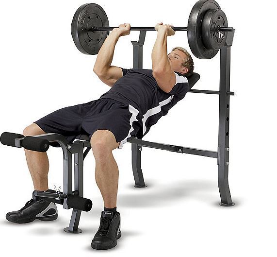 lot 7 image: LifeMax Standard Weight Bench with 80-Lb. Weight Set