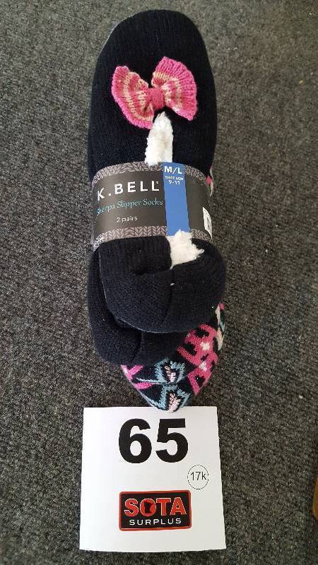 lot 65 image: K.BELL Slipper Socks  2 Pair  ML  (9-11)