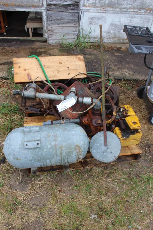lot 66 image: Pallet Lot Including Tank Motor Metal Pipes Hose And More