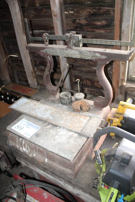 lot 89 image: Lot Including Antique Stimpson Table Scale Pfeiffer Beer Bottle Cases