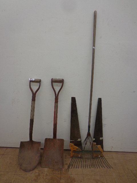 lot 81 image: Yard Tools & 2 Hand Saws