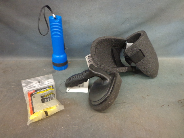 lot 88 image: Knee Pads, Tire Applicator, Plastic Flash Light & Wire Connectors