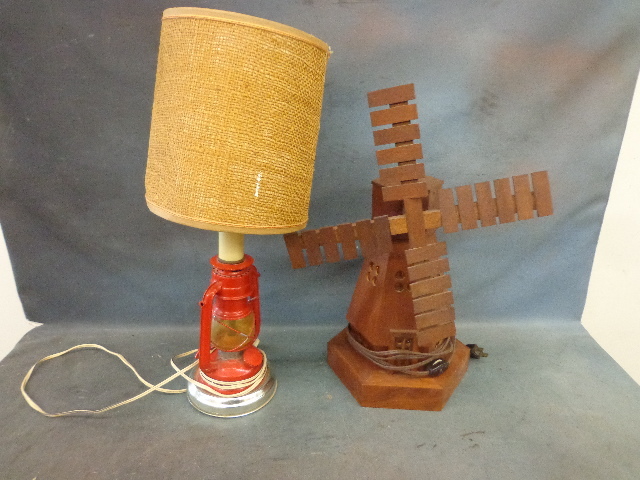 lot 131 image: Lantern Lamp & Wood Windmill