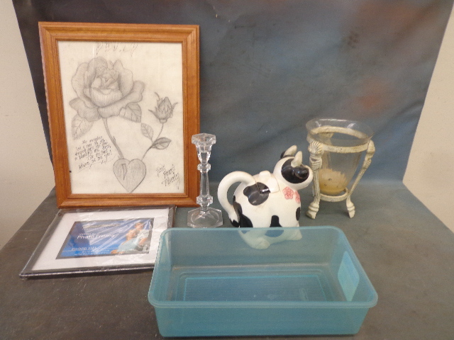 lot 132 image: Picture Frames, Storage Box, Cow Creamer Dispenser & More