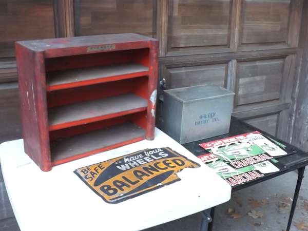 lot 30 image: Lot of Vintage Signage, Metal Cabinet, etc.