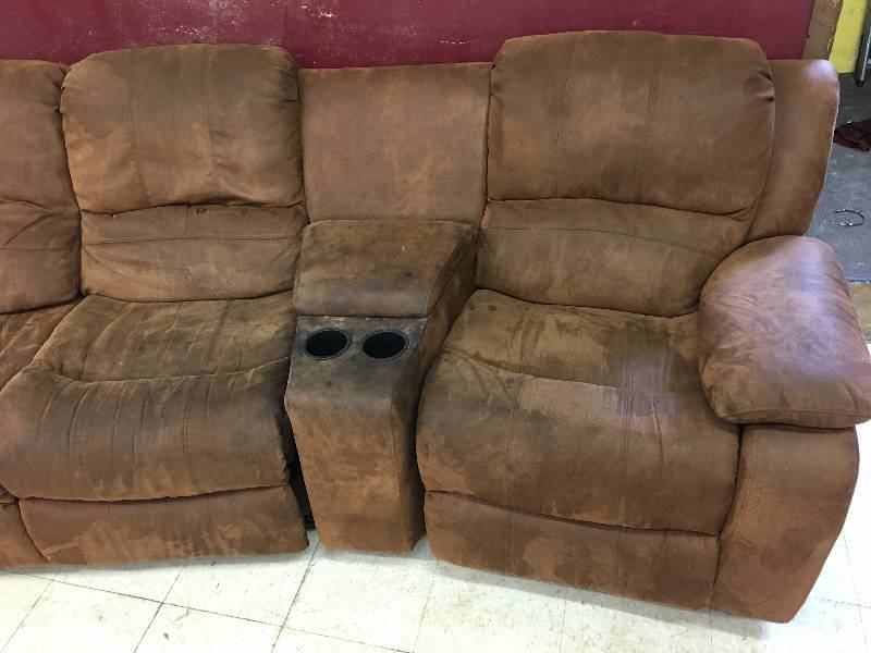 lot 4 image: 6 piece reclining couch with storage and cup holders