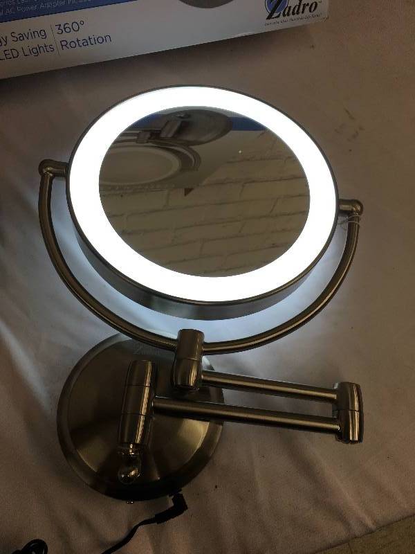 lot 277 image: Next Generation Ultra Bright LED Lighted Vanity Mirror, Satin Nickel retail $129