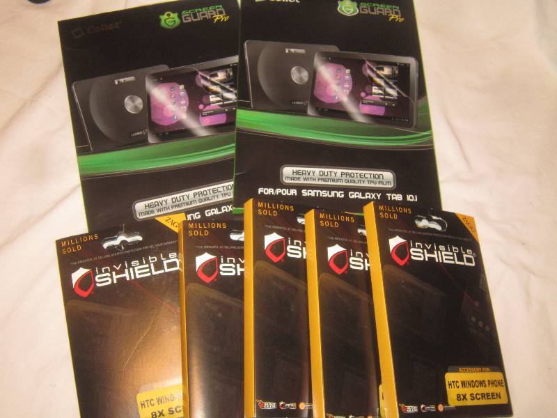 NEW  From a T-MOBILE Store  5 NEW IN BOX INVISIBLE SHIELDS AND 2 SCREEN GUARDS PRO FROM CELLET