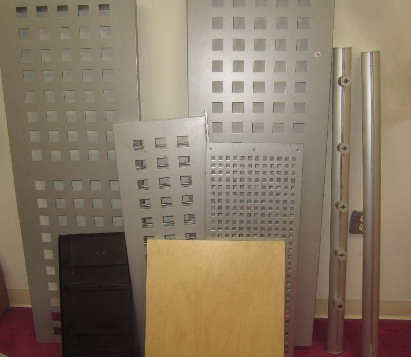 4 SILVER DISPLAY PANELS OR COULD FIT ON SOME OF THE CABINETS, WOOD BOARD