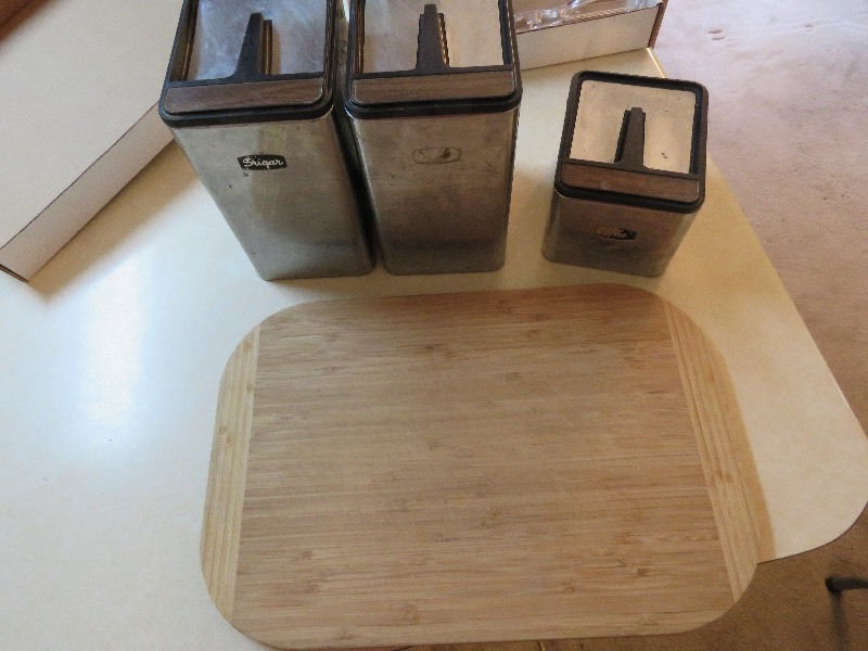 Vintage Metal Canister Set & Wood Carving Board