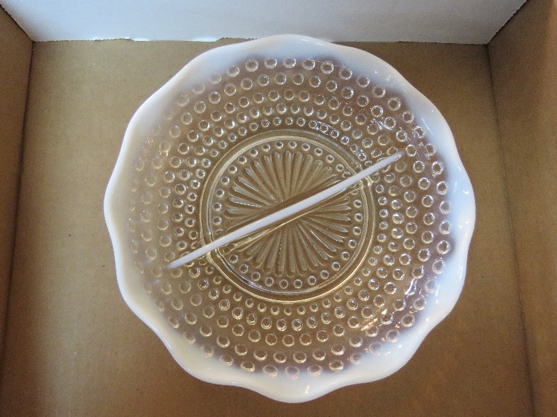 Hob Nail Milk Glass Relish Dish