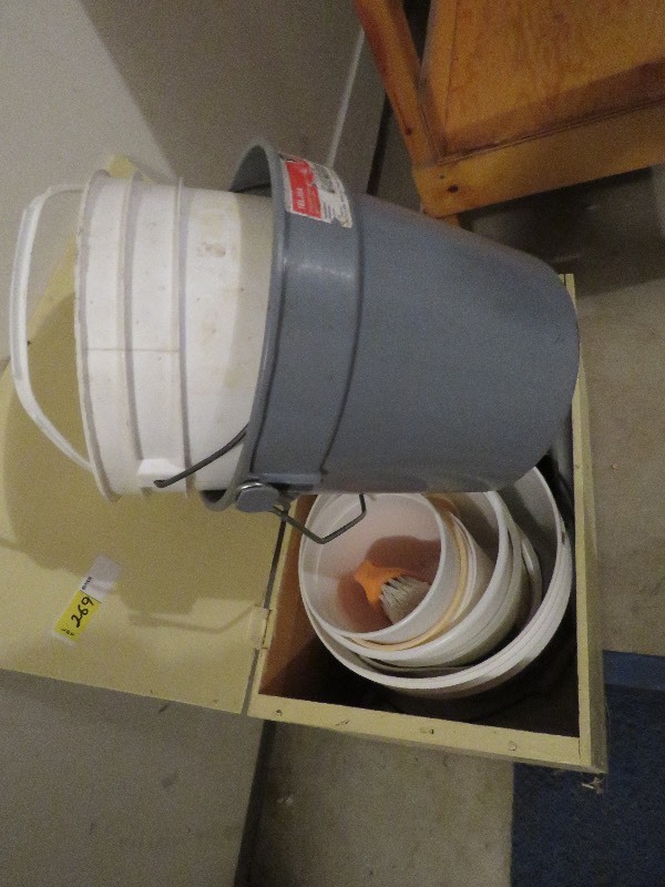 Wooden Box Full of Buckets