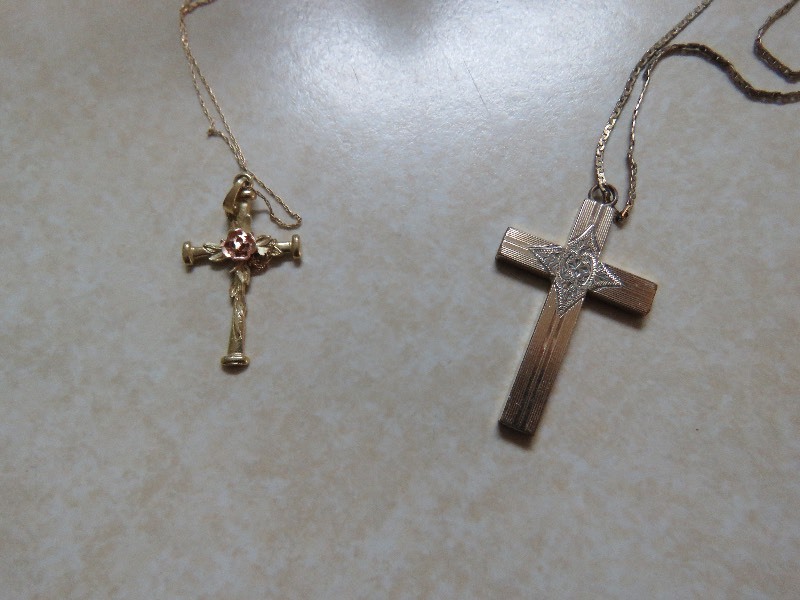 2  Cross Necklaces 14K Gold