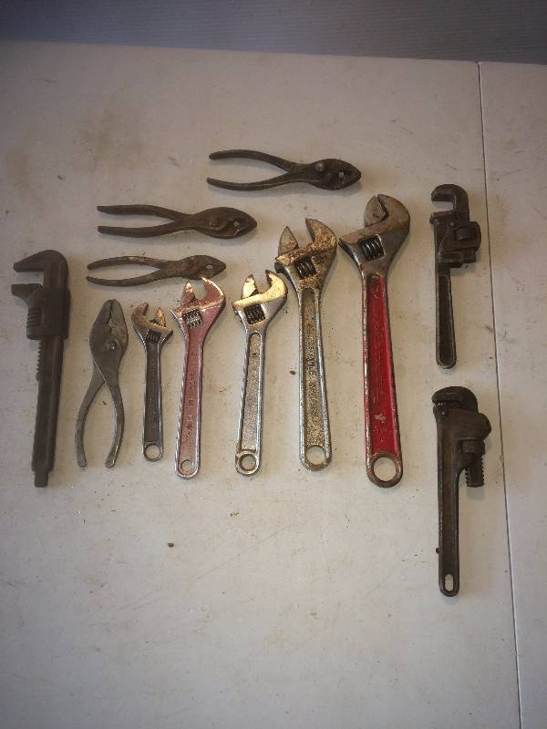 Cresent, wrenches, pliers, pipe wrench