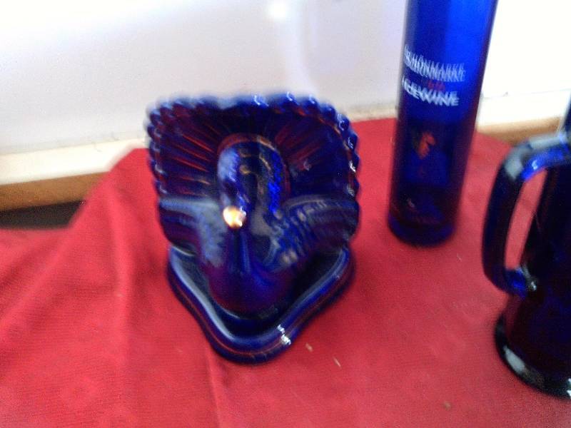 lot 124 image: COBALT PEACOCK,BOTTLE AND VASE