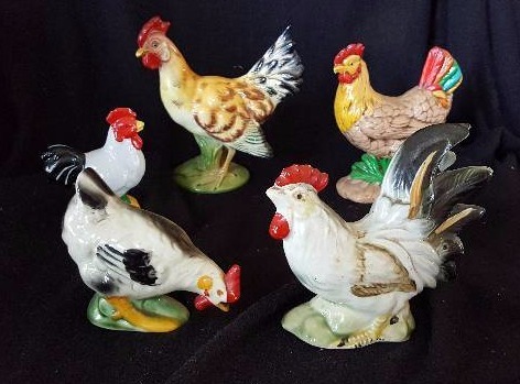 Lot of five ceramic Rooster Figurines