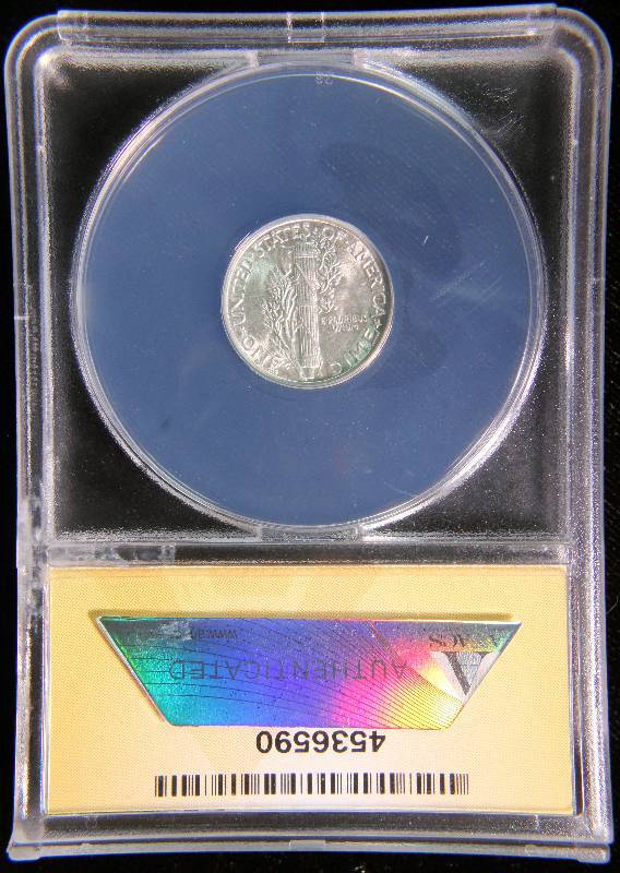 1937 MERCURY SILVER DIME MS62 ANACS